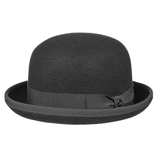 LIERYS bombetta feltro di lana uni donna/uomo - made in italy cappello occasione con fodera, nastro grosgrain, pistagna inverno autunno estate primavera estate/inverno - 61 cm nero