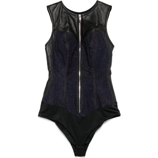 MITILIANE COUTURE body denim con inserti in pelle - blu