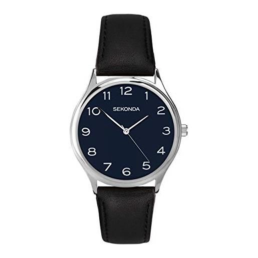 Sekonda Orologio analogico da uomo con cinturino in pelle nera con cuciture rosse 1463
