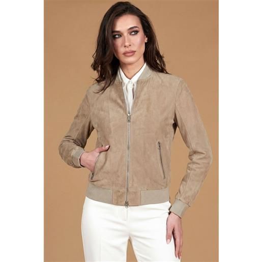 D'Arienzo bomber in pelle camoscio colore sabbia collo banana D'Arienzo