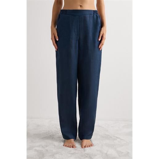 Intimissimi pantalone in tela di lino the pure linen blu