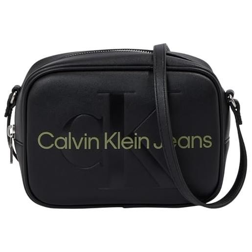 Calvin Klein jeans donna borsa a tracolla camera bag piccola, nero (black/dark juniper), taglia unica