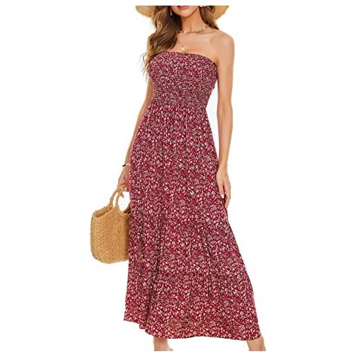 CHICGAL abiti estivi per le donne copri spiaggia senza spalline boho stampa floreale prendisole, fiore rosso. , l