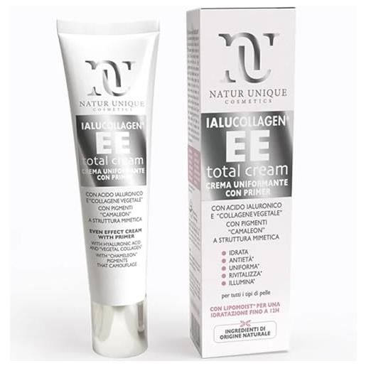 Natur unique ialucollagen ee total cream primer | crema viso uomo e donna uniformante | crema idratante viso con acido ialuronico viso e collagene | antiage e anti-inquinamento | formato 40ml