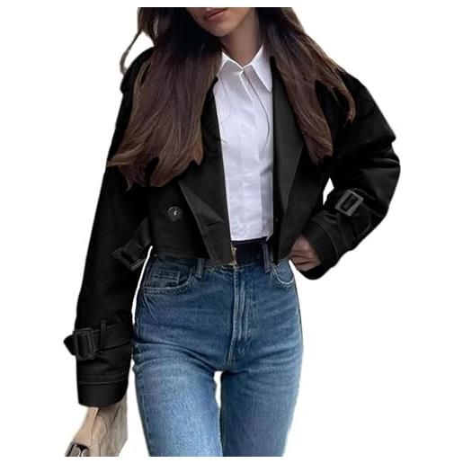 Goolecrimp trench corto da donna trench classico versatile primaverile ed autunnale trench di tendenza casual (nero, xs)