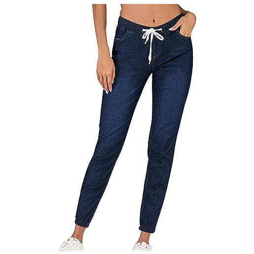 bgyujn jeggings - jeans da donna a vita alta, taglie forti con vestibilità rilassata, skinny elastico in vita con polsini sull'orlo, per il tempo libero, blu, xl