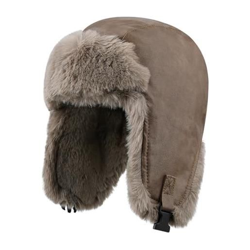 CLAPE cappello da aviatore finta pelle colbacco invernale unisex bomber hat cappello ushanka pelliccia cappello da cacciatore all'aperto