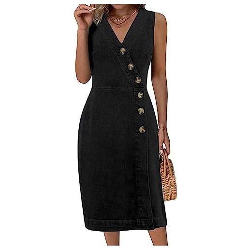 ORANDESIGNE vestito jeans donna estate lungo midi abito spalline larghe maglietta senza maniche elegante vestitino denim moda casual vestiti cerimonia dritti cocktail da sera blu s