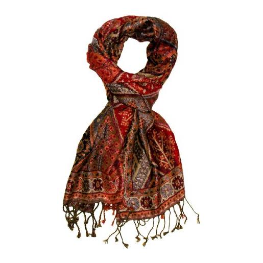 Lorenzo cana - sciarpa da uomo in seta e lana, 70 cm x 190 cm, motivo paisley, tessuto a mano con frange 7809711, bronzo