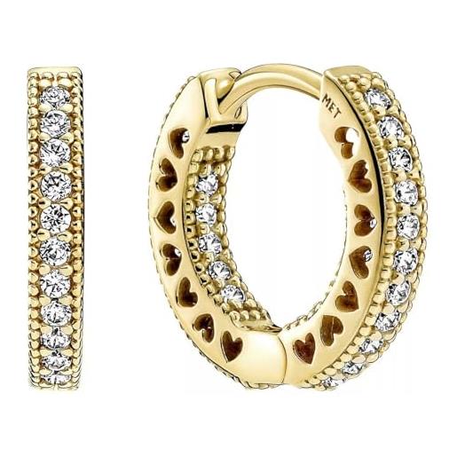 PANDORA signature orecchini a cerchio con pavé con cuori placcati in oro 14k