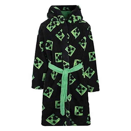 Minecraft - vestaglia per bambini in pile con cappuccio con creeper design ufficiale merchandise ragazzi abiti per ragazzi indumenti da notte & accappatoi età, nero , 7-8 years