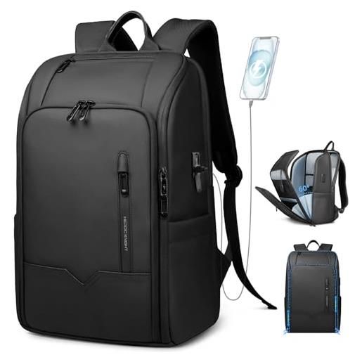 HEROIC KNIGHT zaino uomo elegante per laptop da 16 pollici con porta usb bagaglio a mano zaino porta pc impermeabile grande capacità antifurto per business lavoro viaggi università-nero