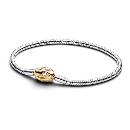 PANDORA moments 563683c01-23 - bracciale a maglia di serpente in argento sterling placcato oro 14 carati e zirconi, misura 23 cm, 23cm, argento sterling, zirconia cubica