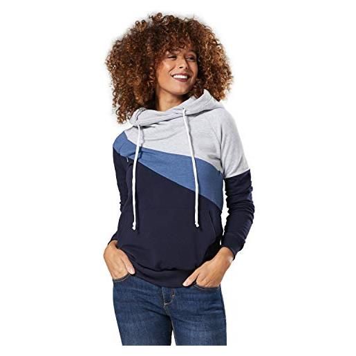 HAPPY MAMA. Donna felpa cappuccio allattamento blocchi di colore prémaman. 321p (grey melange & jeans melange & marina militare, it 48, 2xl)