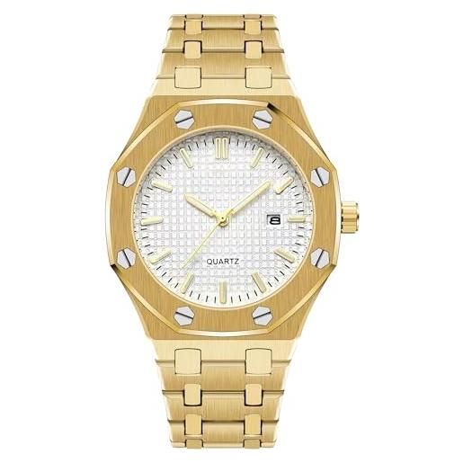BARAMON Nautilus - Orologio da polso da uomo, in acciaio inox, movimento al quarzo, con data, lancette luminose, stile casual e business, Verde, Moderno