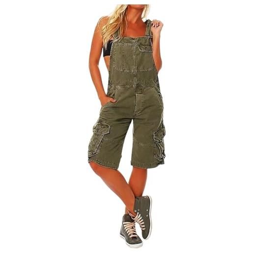 MASUCOR salopette corta jeans da donna salopette senza maniche tute pantaloni da lavoro da donna pantaloni cargo al ginocchio tutina corta tutina estiva tinta unita tutina con tasche(green, m)
