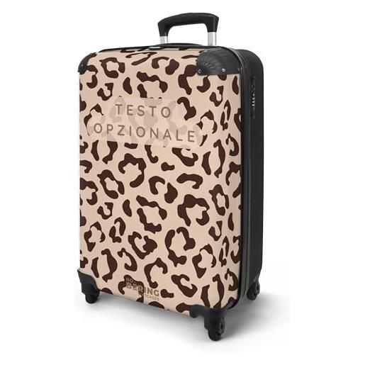 NoBoringSuitcases.com® trolley bagaglio a mano 55x40x20, bagaglio da 10 kg con ruote, valigia rigida leggera, trolley cabina con motivo leopardo, disponibile in diversi colori, valigia per aereo