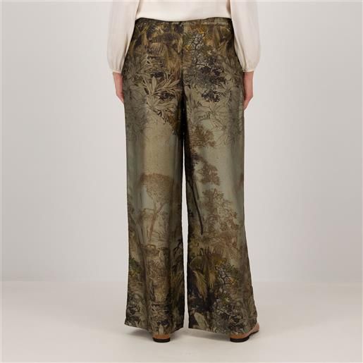 Oltre pantapalazzo in raso fluido stampa foliage con elastico in vita