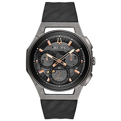 Bulova Orologio Uomo Cronografo Al Quarzo 98B355 - Cinturino In Pelle, Cassa 44mm, Argento, Grigio - 3 ATM, Garanzia 2 Anni