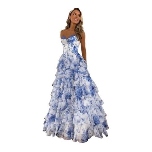 Generico abiti da ballo senza spalline con corsetto per le donne lunghi abiti da ballo in chiffon a strati abiti da sera formali con spacco red s