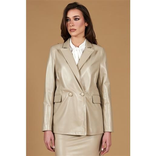 D'Arienzo blazer doppiopetto in pelle grigio perla chiusura bottone D'Arienzo