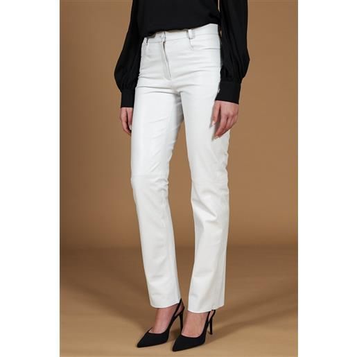D'Arienzo pantalone in pelle bianca nappa effetto liscio D'Arienzo