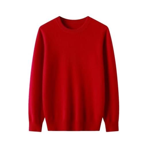 Generic maglione da uomo in 100% lana merino, a maniche lunghe, lavorato a maglia, a girocollo, stile casual, rosso, xl