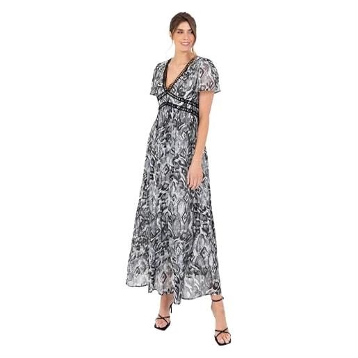 Lovedrobe abito maxi da donna, manica corta, con scollo a v, floreale, con stampa animale, linea a, casual, per matrimoni nan, grigio, 42