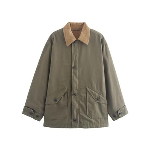 ORANDESIGNE barn jacket da donna giacca utility classica in tela colletto in velluto a coste cappotto vintage con bottoni e tasche a verde l