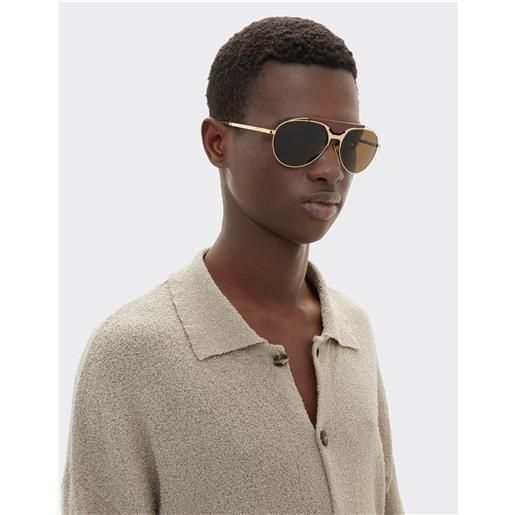 Ferrari occhiale da sole Ferrari in metallo color oro e pelle con lenti marroni polarizzate - Ferrari collection oro satinato os