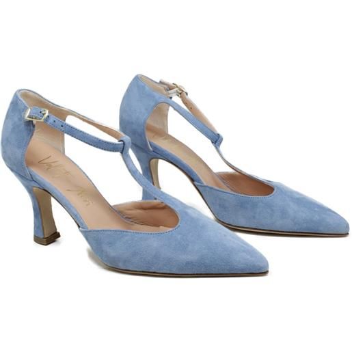 Made in Italy decollete t strap con tacco 8cm "v59" - camoscio jeans