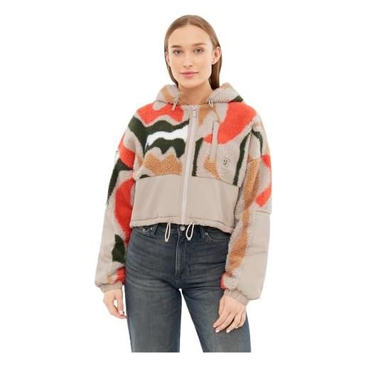 Johnny Urban giacca in pile teddy corta donna e uomo beige print - carey - giacca invernale sherpa unisex per l'autunno e l'inverno - giubbotto teddy con cappuccio - felpa calda con zip