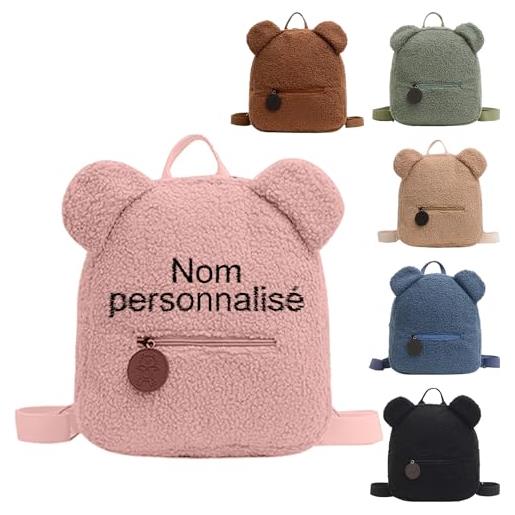 Celtty borsa personalizzabile bambino con nome ricamato, carino orso orecchio zaino per ragazzi e ragazze, personalizzato, 27 x 28 x 13 cm