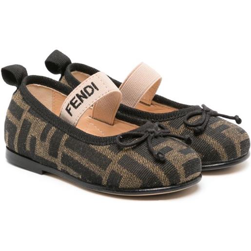Fendi Kids ballerine con logo ff -jacquard - nero