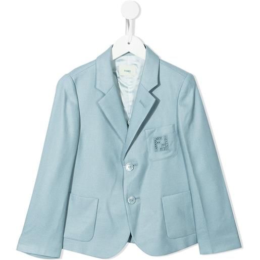 Fendi Kids blazer monopetto con ricamo - blu