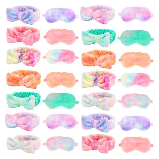 WSYUB bomboniere per feste di trucco, bomboniere per pigiama party con 28 fasce per capelli spa, fasce per il lavaggio del viso per ragazze - confezione bulk
