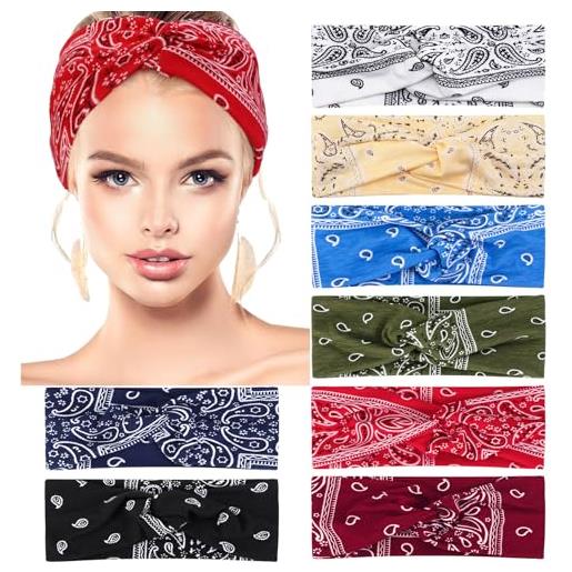 Apricitie 8 fasce per capelli da donna, larghe, elastiche, morbide, multicolore, boho, con stampa floreale, accessori per capelli, per ragazze, donne, yoga, sport, moda (8 colori)