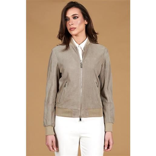 D'Arienzo bomber in pelle camoscio traforato grigio colletto pistagna D'Arienzo
