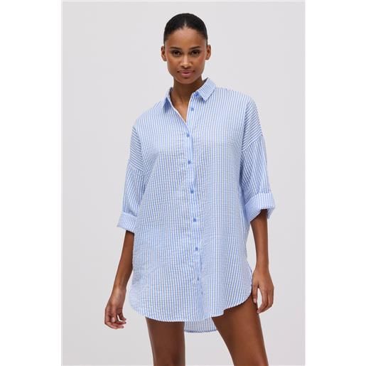 Ysabel Mora maglia extra lunga a righe blu con texture
