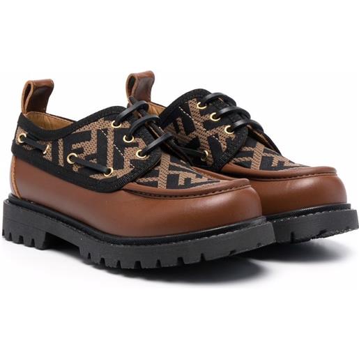 Fendi Kids stringate con logo ff - marrone