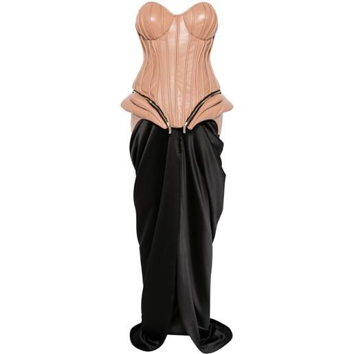 MITILIANE COUTURE set con gonna lunga e corsetto in pelle - marrone