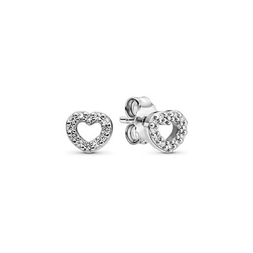 PANDORA timeless orecchini a bottone con cuore aperto in argento con zirconia cubica, orecchini a cuore aperto