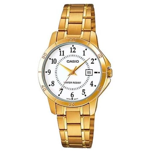 Casio collection - orologio donna al quarzo classico cinturino in acciaio inox oro cassa in ottone display analogico bianco - ltp-v004g-7b