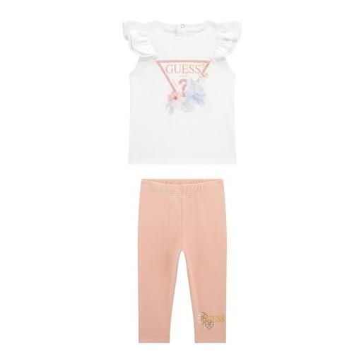 GUESS set di abbigliamento da bambina con maglietta a maniche corte e leggings, bianco puro, 3 months