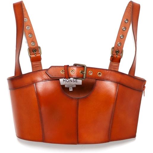 Monse top in pelle con fibbia - brown