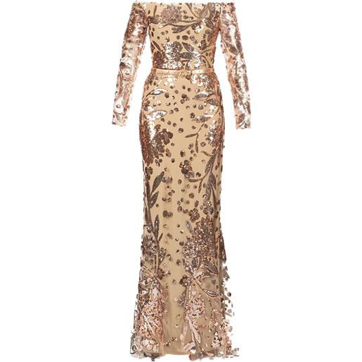 Elie Saab abito lungo con ricamo - toni neutri
