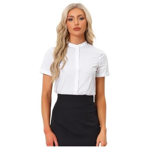 Allegra K donna body con bottoni per camicia da lavoro da ufficio a maniche corte con colletto alla coreana bianca xl