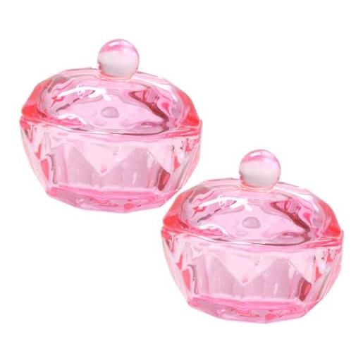 BELLIFFY 2pezzi bicchieri monomero in vetro rosa cristallo con coperchio contenitori liquidi per unghie acriliche vasetti ottagonali per nail art e rimozione smalto