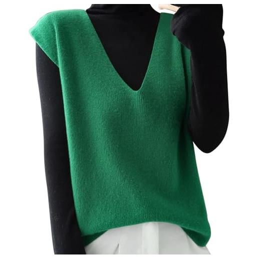 Generisch 2025 - gilet in maglia da donna con scollo a v profondo, maglione senza maniche aderente per il tempo libero da donna senza maniche, verde, xxl
