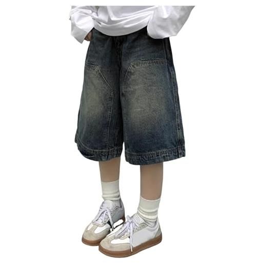 Sawmew pantaloncini di jeans da donna y2k casual larghi estivi da strada, lunghi al ginocchio a vita bassa con tasche